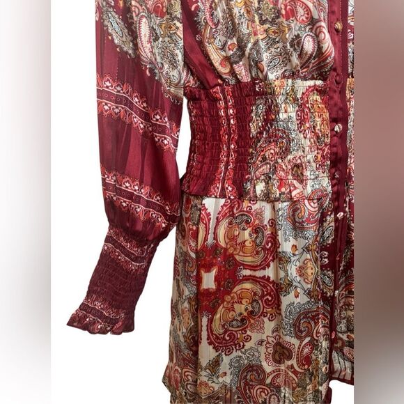 Aria Cove Printed Smocked Puff Sleeve Button Down Dress - Picture 6 of 12